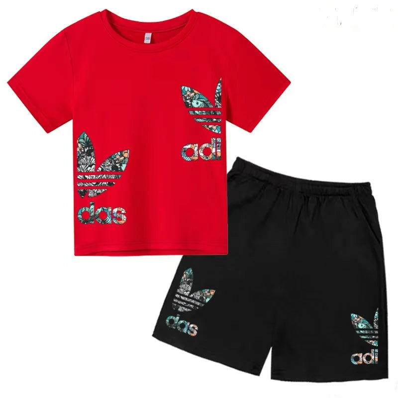 Kids T-shirt Set Colorful Letter Print Boys Girls 3-12Yrs Gift Short-sleeved+shorts 2P Round Neck Sports Casual Charming Clothes