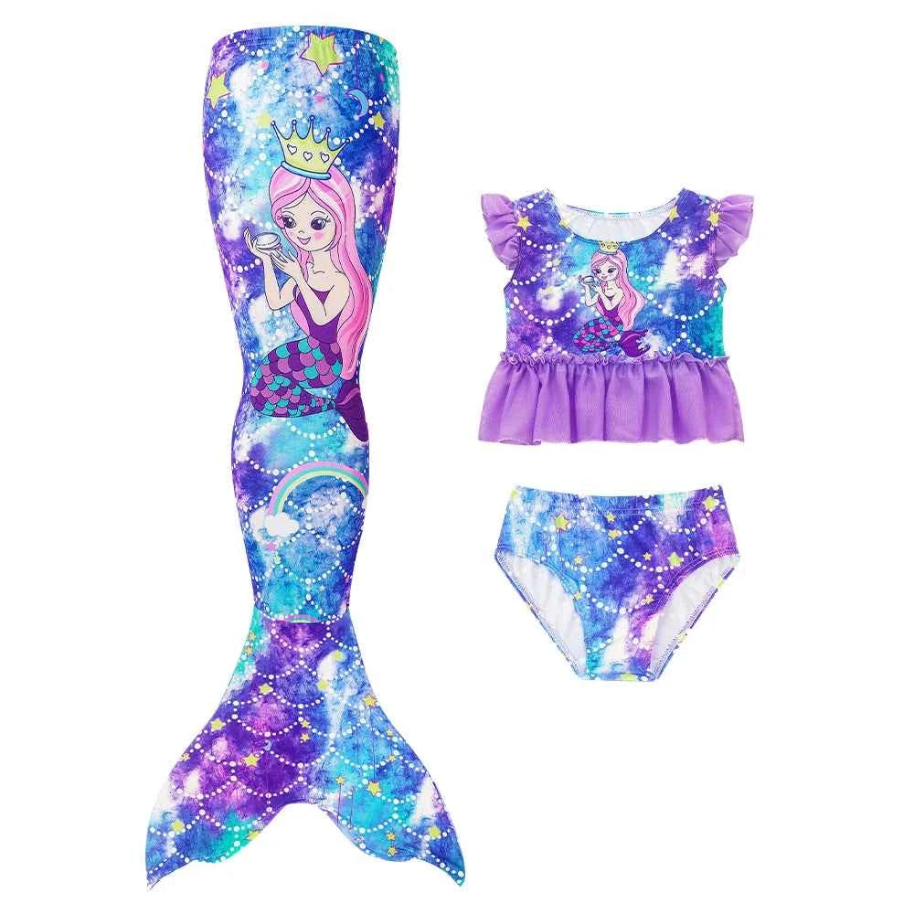 3PCS Mermaid Tails Swimwear Set for Swimming Girls Princess Bathing Suit Sets Kids Mermaid Swimsuit Swimable Costume