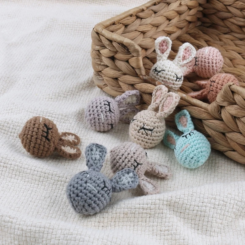 Crochet Animal Baby Pacifier Clip Accessories Handmade Knitted Bunny Teether Beads Newborn Nipple Clip Dummy Soother Holder Toy
