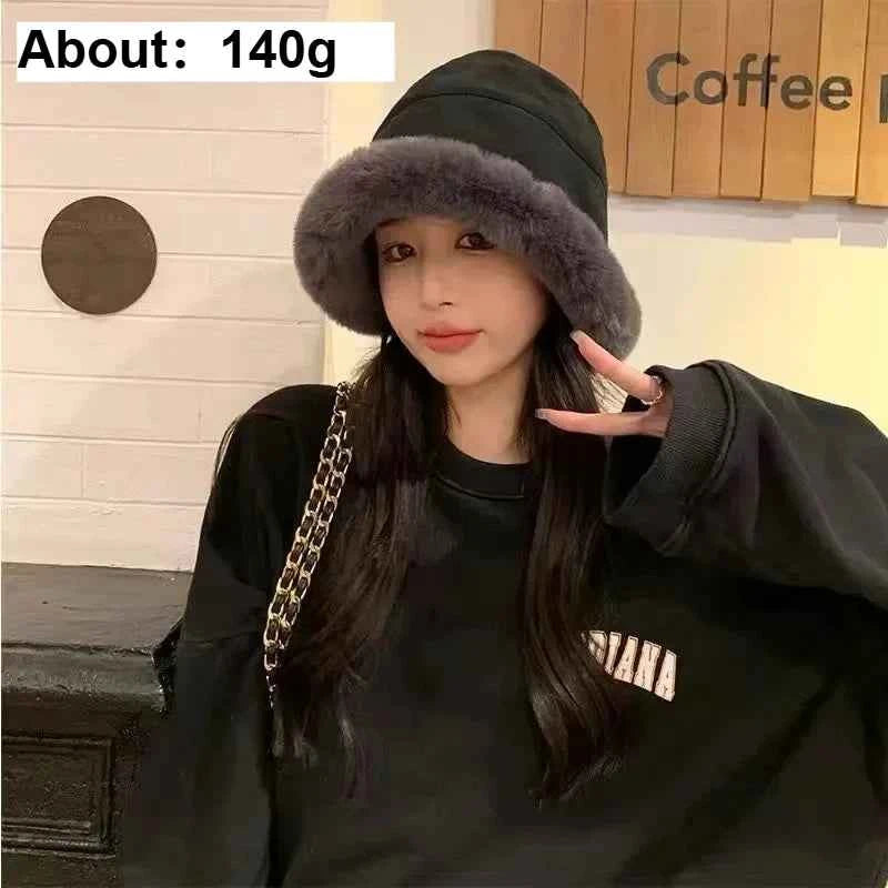 Adding Thick Plush Autumn/winter Hat To Keep Warm for Girl Cold Resistant Ear Protection Hat Curled Fisherman's Winter Hat