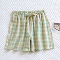 Summer Thin Loose Fit Women's Home Shorts Cotton Plaid Design Multi Colors Sleepwear Beach and Casual Wear Short Pants