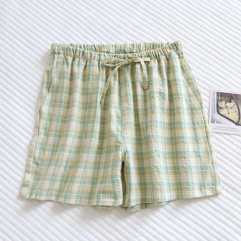 Summer Thin Loose Fit Women's Home Shorts Cotton Plaid Design Multi Colors Sleepwear Beach and Casual Wear Short Pants