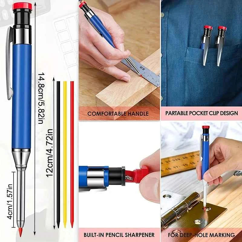 2.8mm Metal Solid Carpenter Mechanical Pencil With Holder Deep Hole Mechanical Marker Stand Pocket Clip Pencil Tool Woodworker