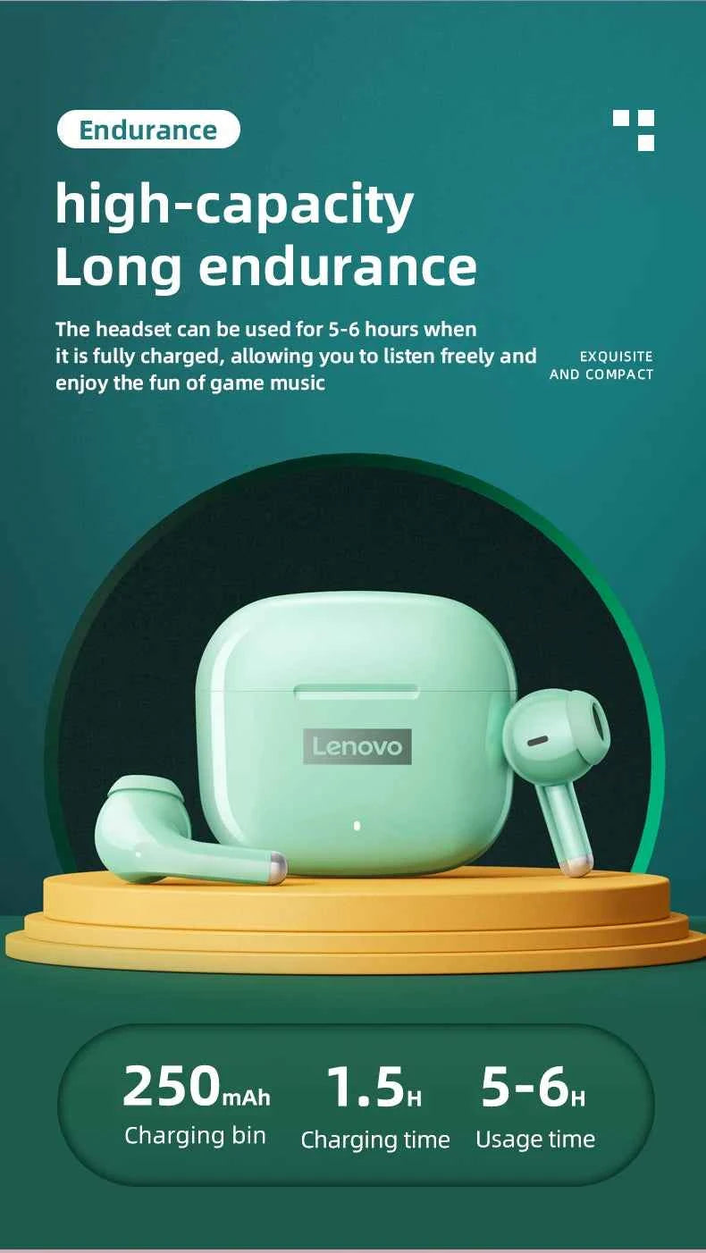 New Lenovo LP40 Pro Bluetooth V5.3 Earphones Punchy Bass Sound Headset Full Compatible Low Latency Game Sports Music Headphones