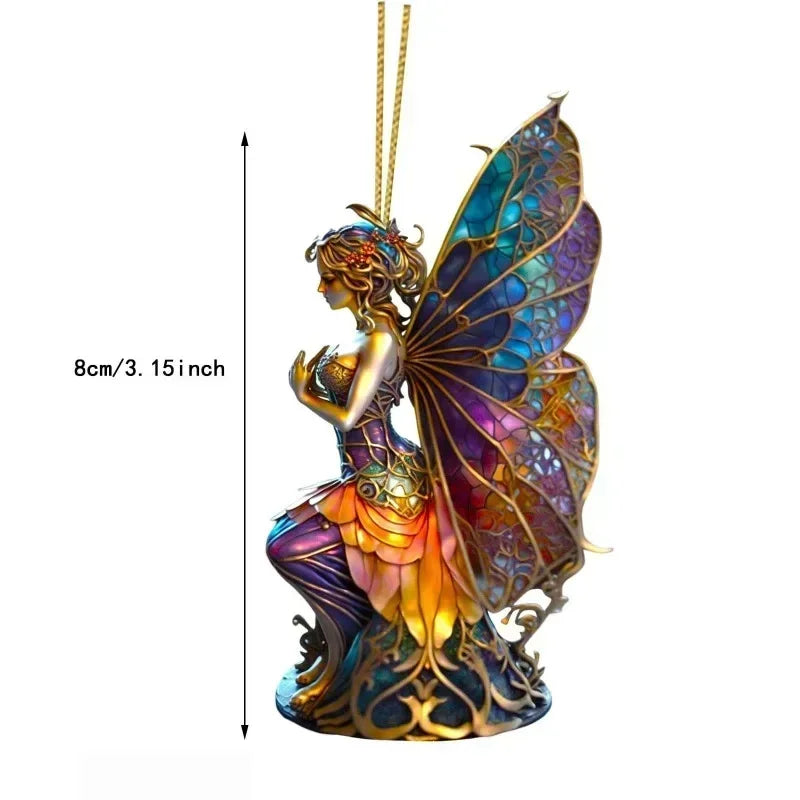 Christmas Decor Pendant Fairy Fairies Painted Charm Fun Mysterious Ornament Tree Painted Glass Window Hanging Party Decoration