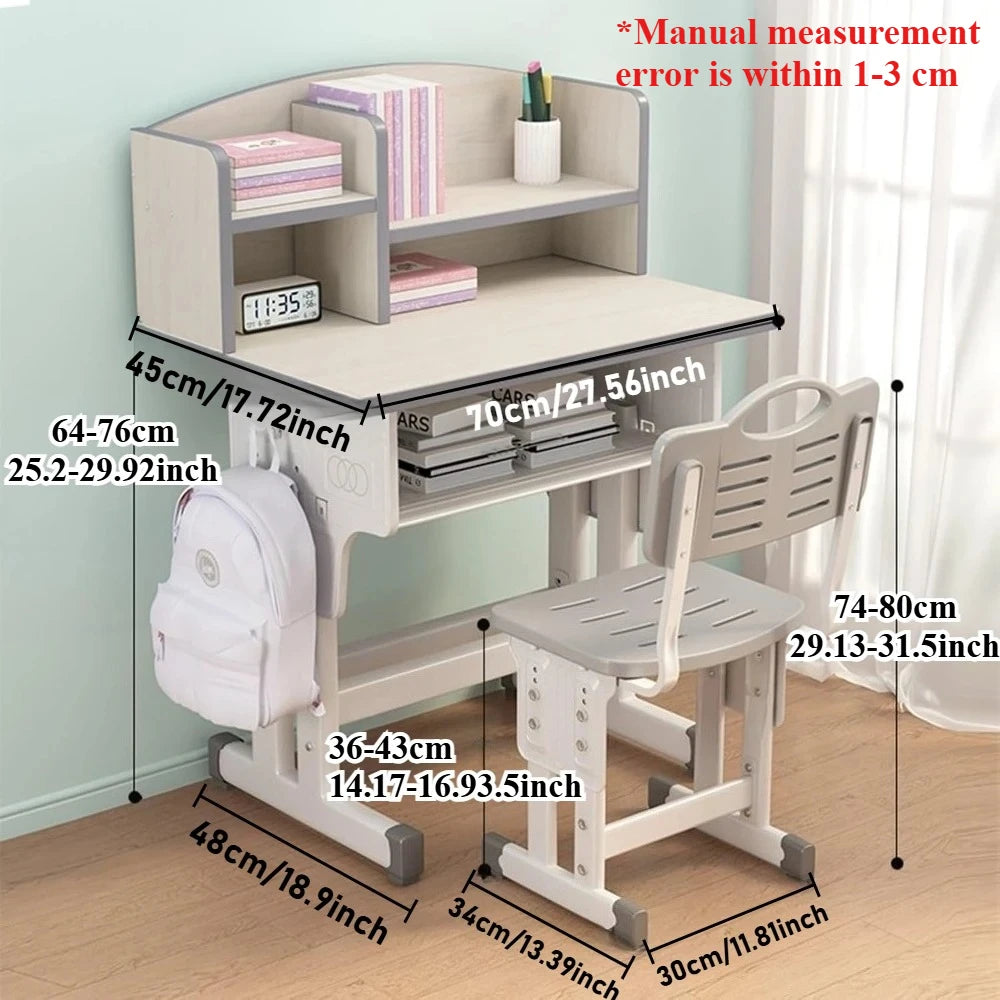 Kids Study Desk and Chair Set Height Adjustable Super Load-bearing Spacious Study Table Chair with School Bag Hook 45 X 70cm