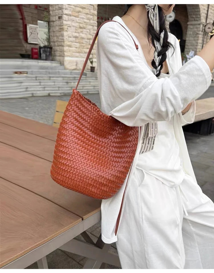 Luxury Woman Handbag New High End Hand-Woven Genuine Leather Women's Bag Large Capacity Shoulder Tote Bag Underarm Bag Bucket Ba