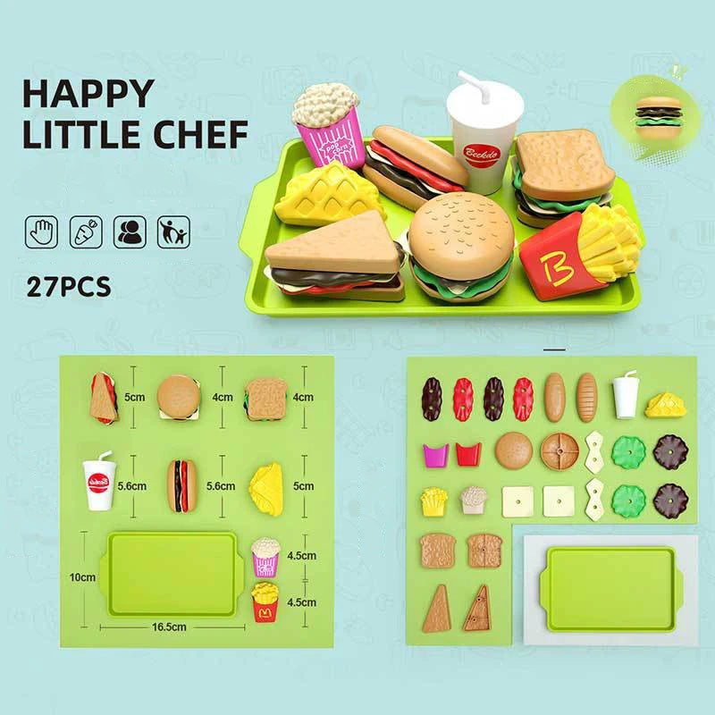 Kids Kitchen Toy Pretends Play Cooking Food Game Hamburger Pizza Snack Fruit Vegetable Simulation Food Set Of Toy For Girls Boys