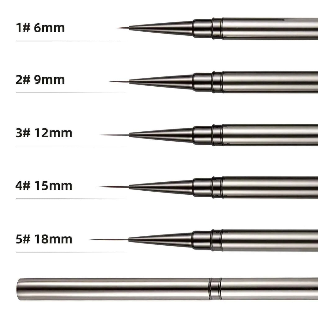 5PCS/set 6/9/12/15/18mm Nail Liner Brush Set Drawing Lines Stripe Painting Flower Pen Nail Art Manicure Metal Handle Brush Set