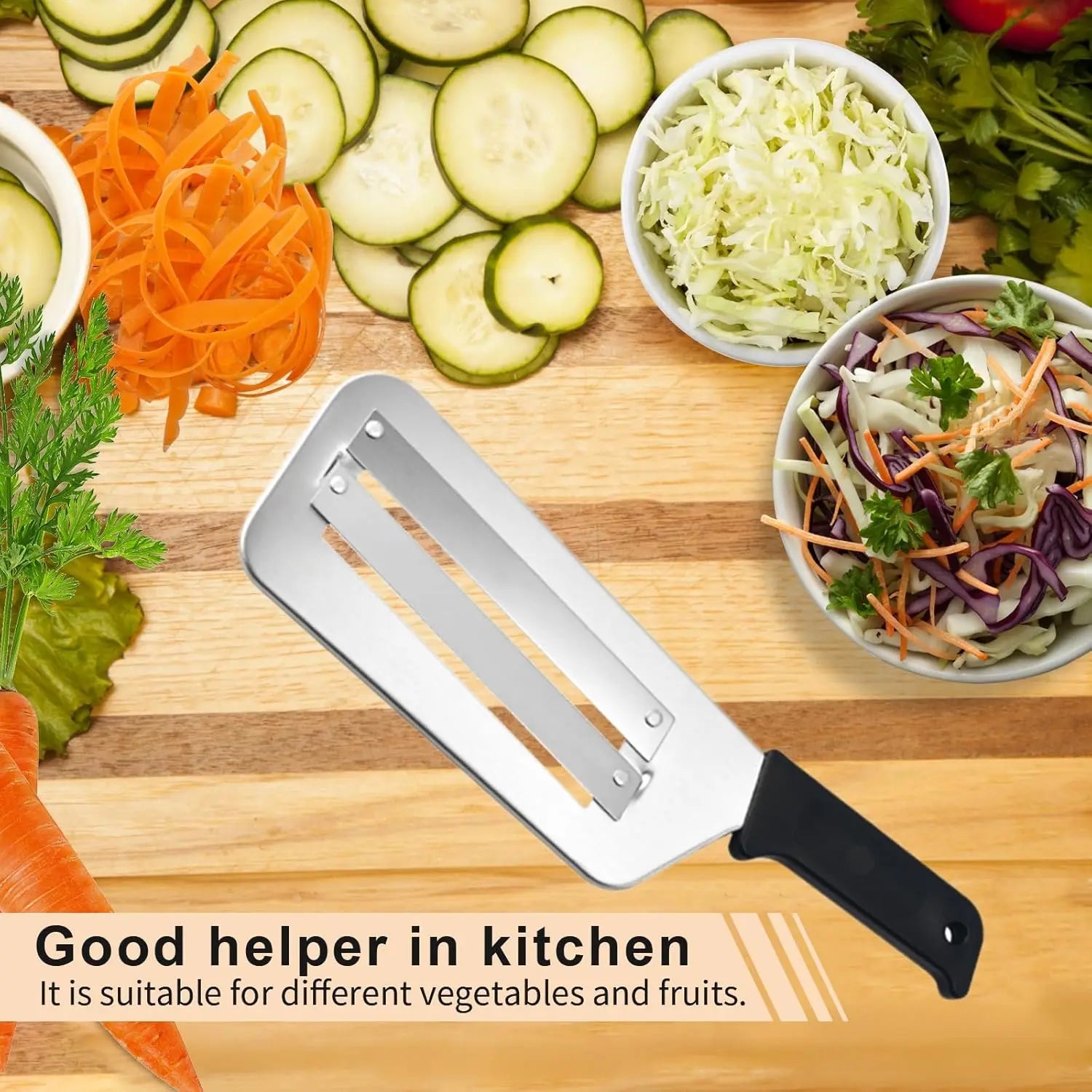 Stainless Steel Cabbage Chopper Black Kitchen Knife for Slicing Grating & Shredding - Sharp Blades Easy Clean Durable Ideal for Sauerkraut Coleslaw Vegetables
