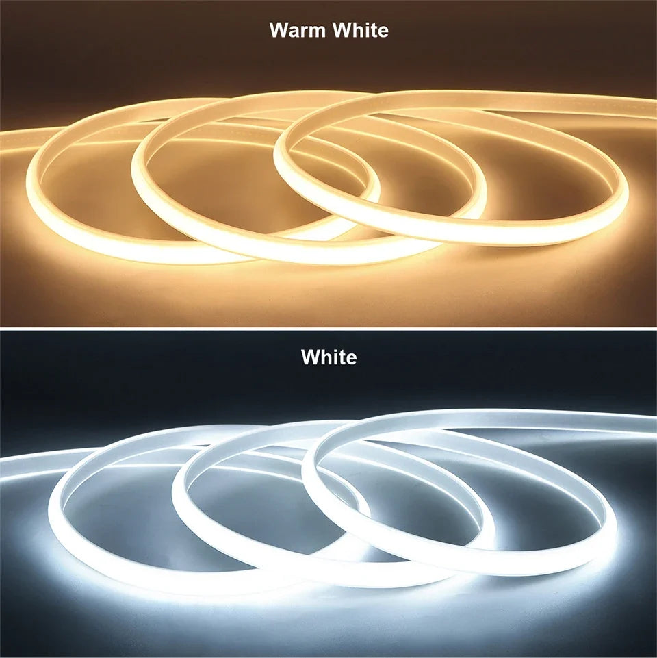 110V 220V Cob LED Strip Light Super Bright Waterproof with EU US Power Supply Switch 288 LEDS/m Warm/Neutral/White Outdoor Decor
