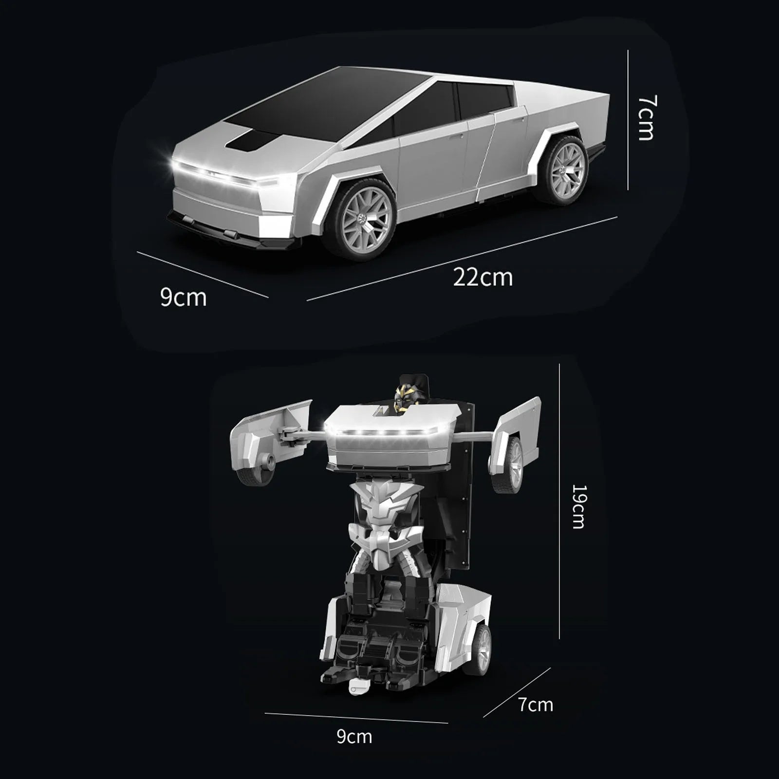 2.4GHz Cyber Pickup Remote Control Robot Car Toy One Click Transformation with LED Light 360° Rotation Drift Mode Children's Gi