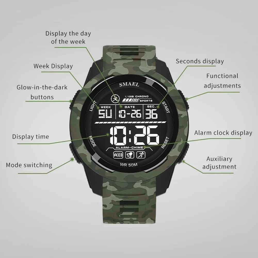 New SMAEL 8105 Watches Camo Strap Military Sport Watch for Men Clock Fashion Digital Wristwatch Waterproof Shockproof Watches