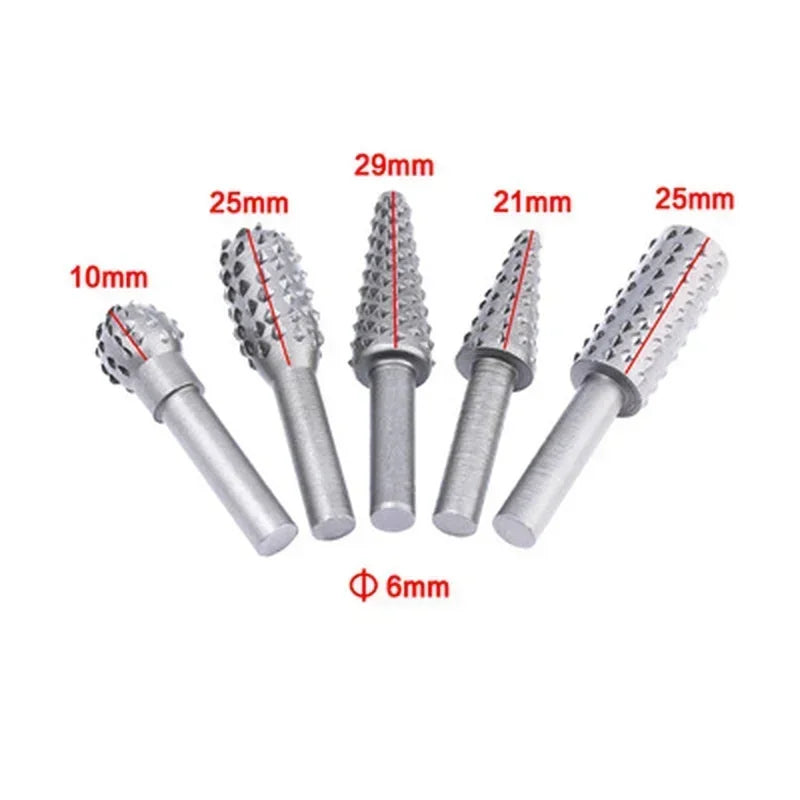 5Pcs Woodworking Tools Electric Rotary Files Wooden Files Carving Knives Tea Trays Root Carving Polishing Heads Hardware Tools