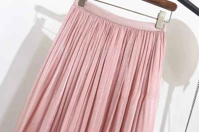 2025 Spring/Summer New Luster  A-line Women Skirt Solid Color High Waist French Paris Style Elegant Asymmetrical Skirt