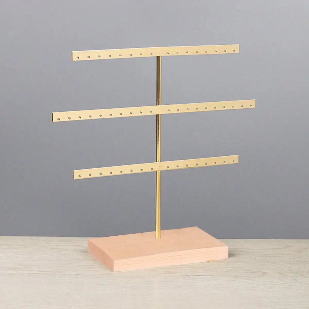 Wooden Base 52-Hole Jewelry Organizer Stand with Metal Earring Holder Rack, Ideal for Home Decor and Wedding Accessories