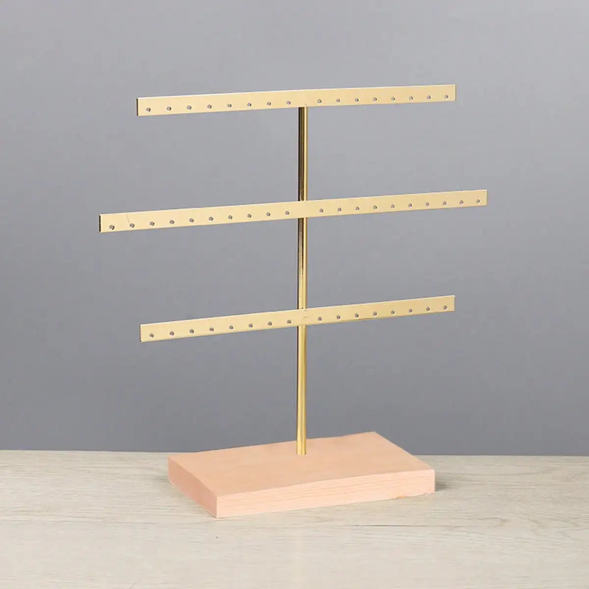 Wooden Base 52-Hole Jewelry Organizer Stand with Metal Earring Holder Rack, Ideal for Home Decor and Wedding Accessories