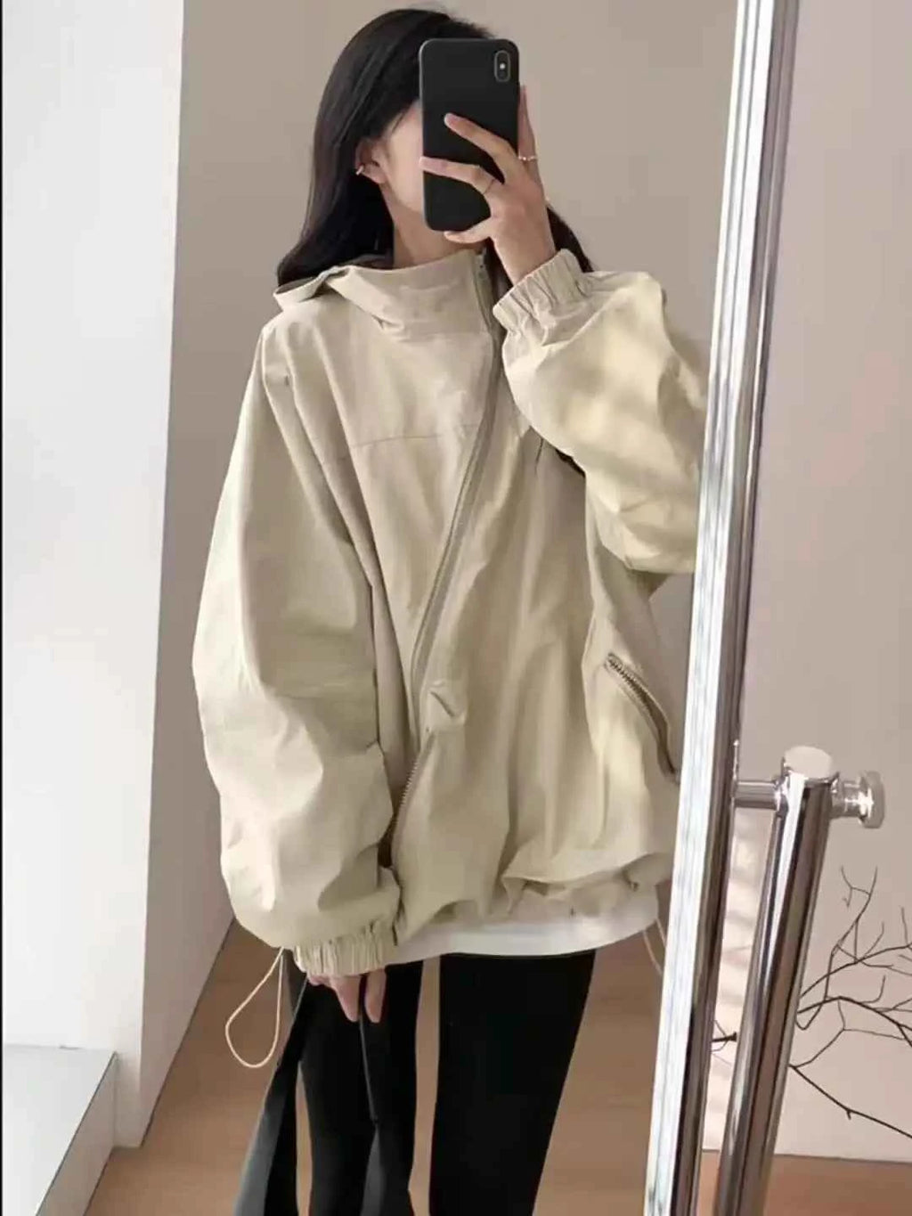 Women Hooded Jackets Diagonal Zipper Design Vintage Autumn Baggy Fashion BF Style Outdoor Chaqueta Mujer Leisure All-match Lady