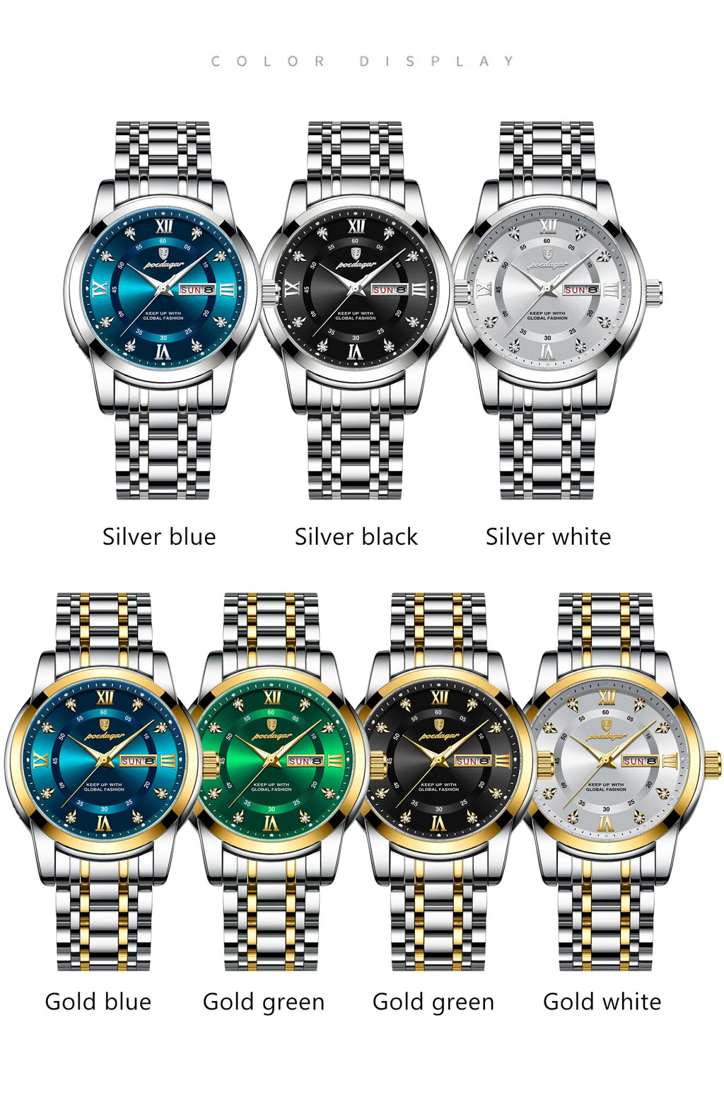 POEDAGAR Original Classic Man Watch Waterproof Luminous Date Week Watches for Men Quartz Stainless Steel Luxury Men's Wristwatch