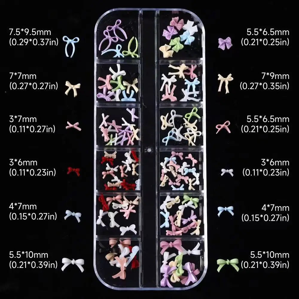 12/16 compartment burgundy bow nail art decorations, New Year's Valentine's Day accessories, nail accessories