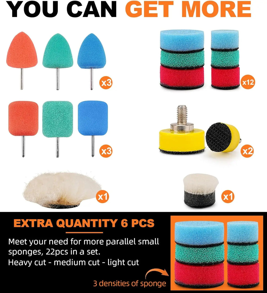 22Pcs Mini Buffing Polishing Pads Kit, Car Details Mini Polisher Foam Pads for Drill Rotary Tool Buffer Tight Area Paint Polish