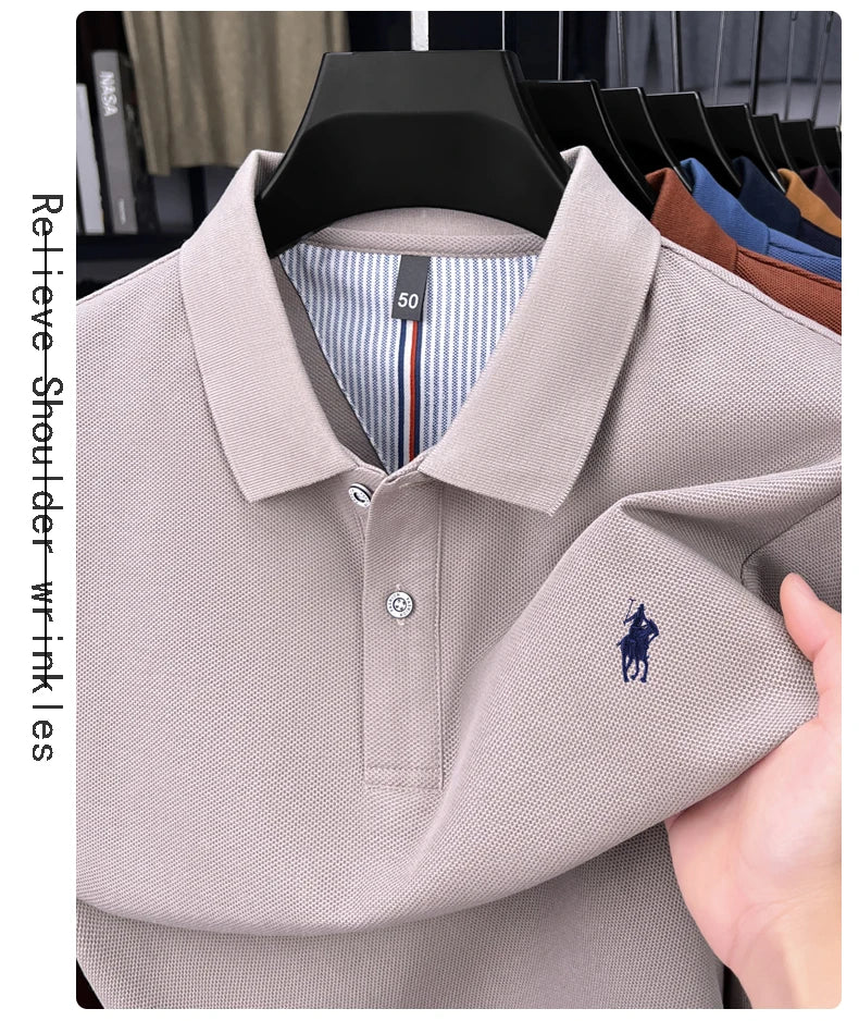 100% cotton high-end brand long sleeve polo shirt new Paul pony embroidery luxury comfort men's business leisure lapel T-shirt