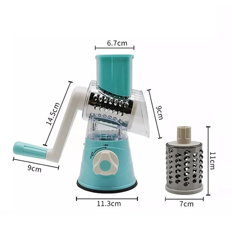 3-in-1 Rotating Cheese Grater Multi-Function Manual Vegetable Slicer Peanut & Cheese Grinder Vegetable Chopper