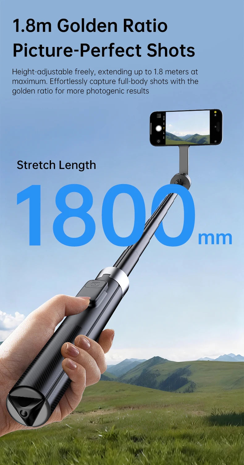 1.8m Extendable Double-sided Magnetic Phone Selfie Stick with Remote Auto-Open Tripod for iPhone 17/16/15 Live Streaming Vlog