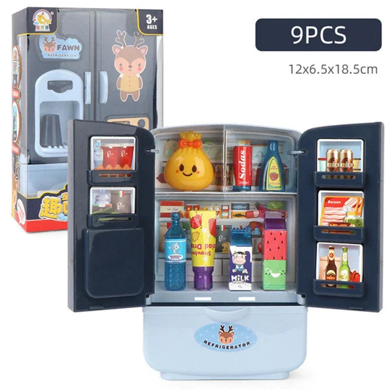 Kids Toy Fridge Mini Double Door Refrigerator Baby Toys Furniture Simulation Pretend Play Kitchen Toys Accessories Role Play