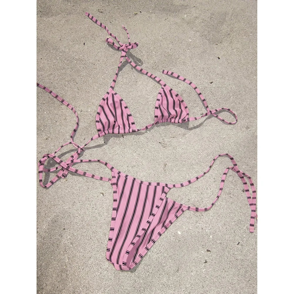 Micro Bikinis 2026 Push Up Swimsuit For Women Sexy Swimwear Brazilian Bikini Set Stripe Print Biquini Swimsuit Summer Beachwear