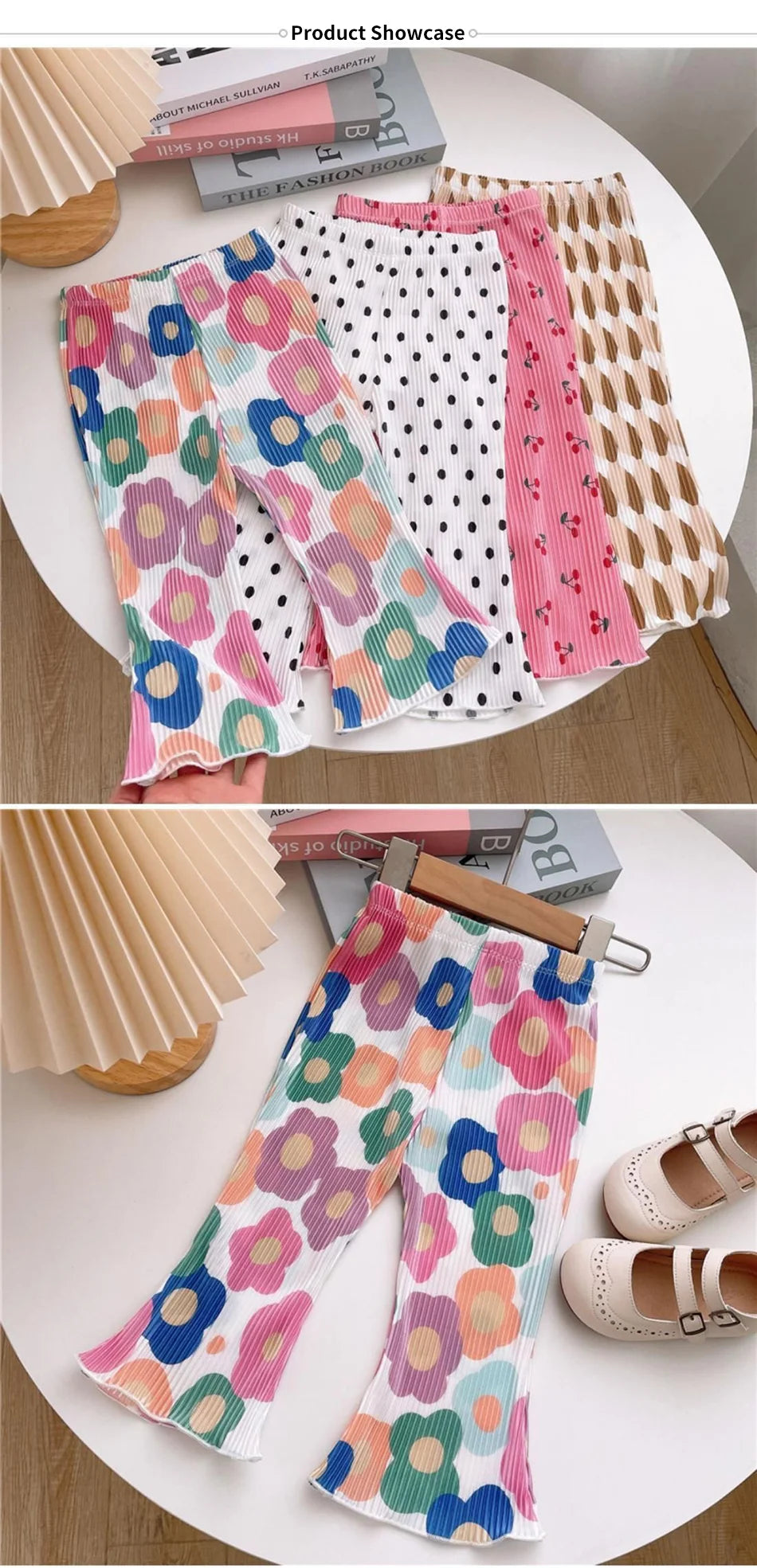 Summer Girls Floral Polka Dot Flared Pants Ice Silk Thin Fashion Outdoor Activities Children Pants Kids Everyday Versatil Pants