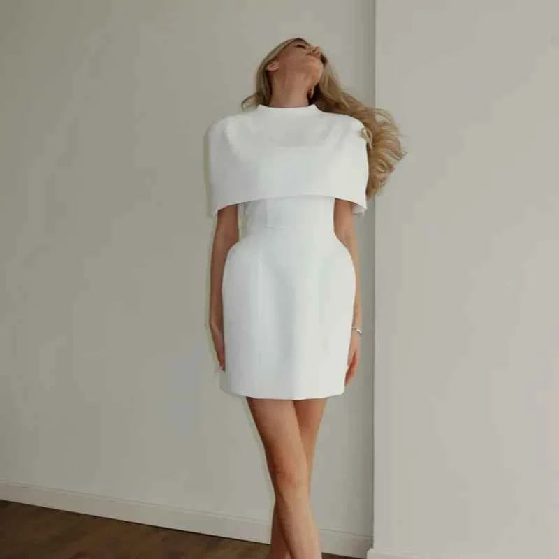 Cinching Waist Solid Mini Dresses Women Elegant Cap Sleeves Slim Fit Short A Line Dress 2025 New Summer Vacation Party Gowns