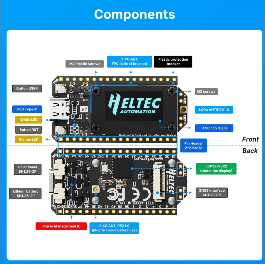 Meshtastic Heltec Wifi LoRa 32 V4 0.96inch OLED ESP32 SX1262 GPS  Solar Powered Dev-Board WiFi BLE Low Power For Arduino IoT