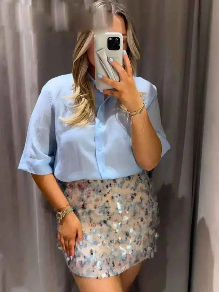 Sexy Woman Sequins Skirt High Waist Versatile Slim Mini Slim Skirts Zipper 2025 Summer Beach Style Women's New Skirt Y2K