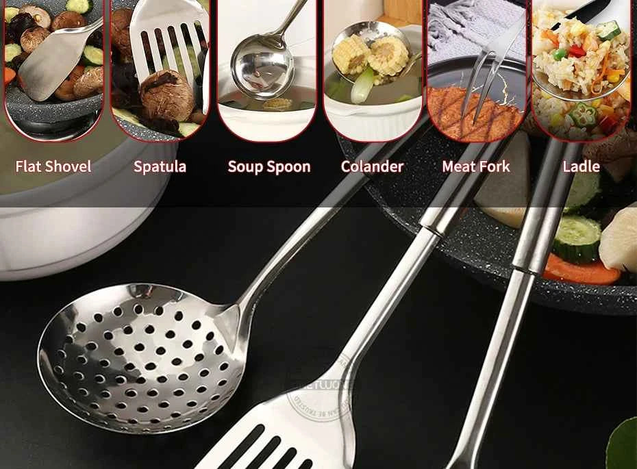 6 Pieces Kictche Cooking Utensil Set Stainless Steel Cookware Set with Organizer Holder Stand Kitchen Cooking Tools