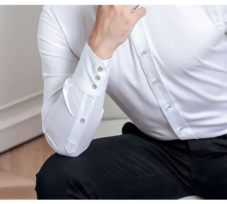 Men's Dress Shirts with New Stretch and Anti-Wrinkle Technology, Long Sleeve Business Blouse for Slim Fit Camisa Social