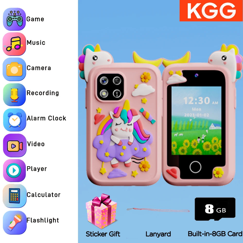 Kids Smartphone Toy with Camera & MP3 Player, Touchscreen Learning Phone for Boys Girls Silicone Pretend Cell Phone Gift