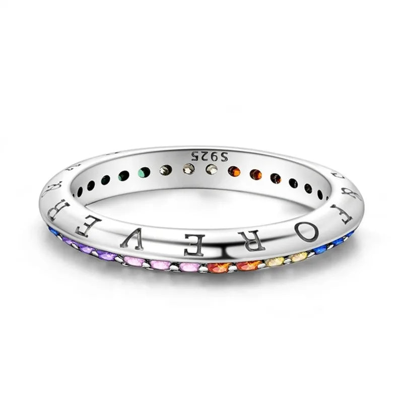 MISEFF Real 925 Sterling Silver Double Rings Simple Color Zircon Rings For Wedding Engagement Birthday Silver Jewelry Gift