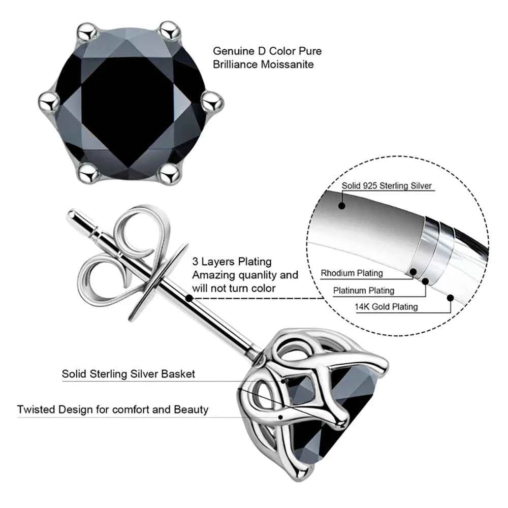 JoyceJelly 1/2/4CT VVS D Color Moissanite Russian Cut 8H8A Lab Diamond Stud Earrings For Women S925 Sterling Silver Fine Jewelry