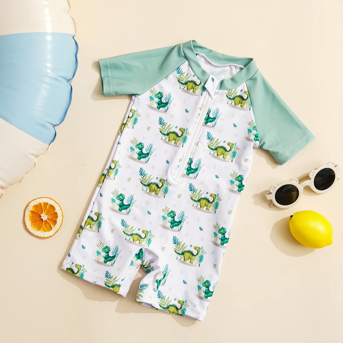 Happyflute Kids Short Sleeve One-Piece Swimsuit Quick Dry Toddler Summer Rash Guard with Shorts ，Sun Protection Suit