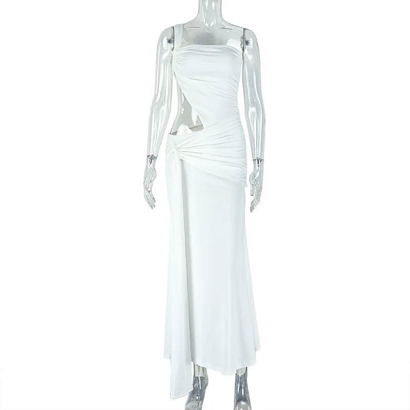 Weird Puss Irregular Hollow One Shoulder Maxi Dress Women Skew Collar Backless Ruched Kink Ribbon Prom Party Elegant Vestidos