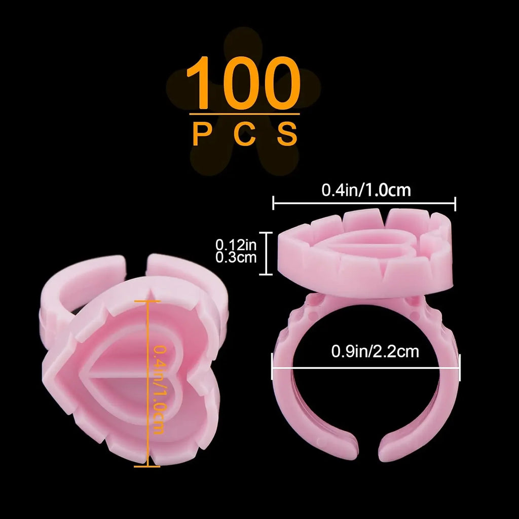 100 PCS Disposable Heart-shaped Plastic Glue Ring Cup Eyelash Extension Tattoo Pigment Holder Pallet Lash Makeup Supplies Tools