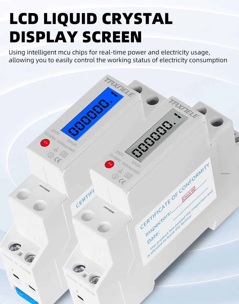 18mm Single Phase 1P 2 Wire Digital Wattmeter Power Consumption Analog Energy Meter kWh AC 230V 50Hz LCD Electric Din Rail Mount
