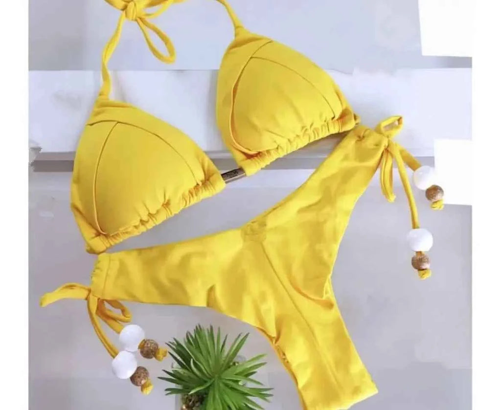 2024 sexy women bikini, brazilian triangle bikini, push-up swimsuit, metal chain beach bikini
