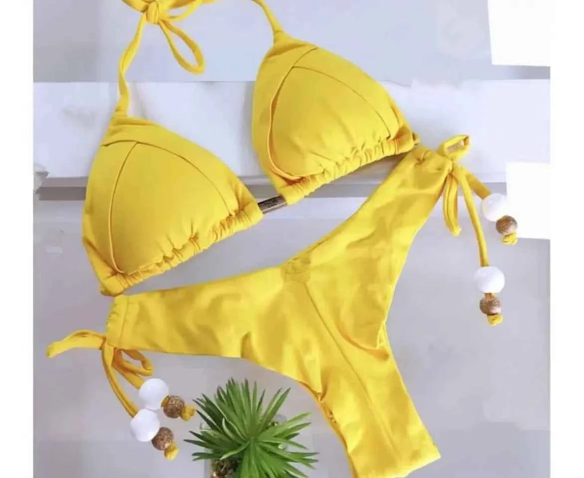 2024 sexy women bikini, brazilian triangle bikini, push-up swimsuit, metal chain beach bikini
