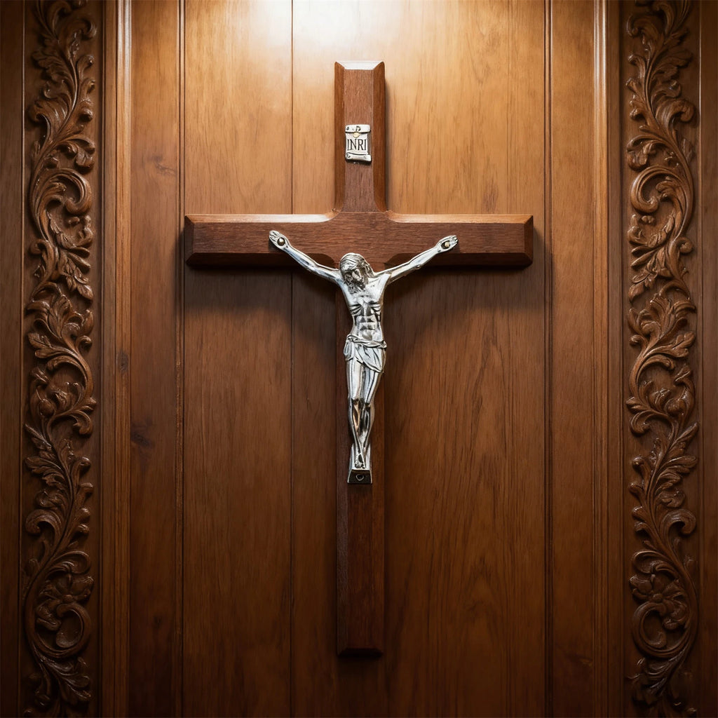 7.8 Inch Wooden Wall Cross Decor Hand Carved Catholic Home Decoration for Table or Wall Hanging Gift for Baptism Birthday