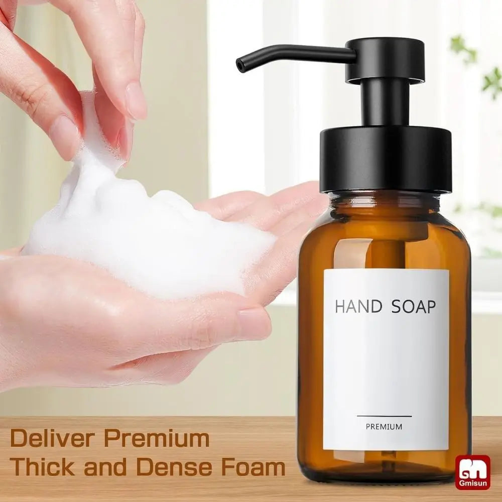 Thick Glass Foaming Soap Dispenser Anti-slip Round Refillable Hand Pump Bottle Amber Durable Brown Glass Jar Kitchen