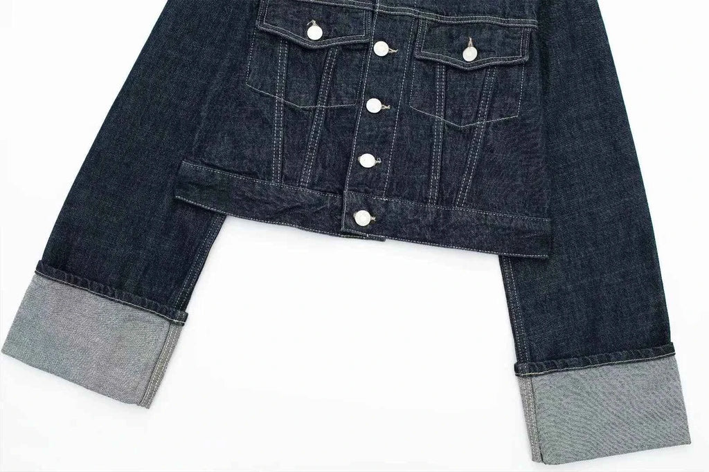HH Women Fashion Denim Set Casual Lapel Long Sleeve Crop Jacket Buttons Female Vintage Wide Leg Loose Jeans Long Pants