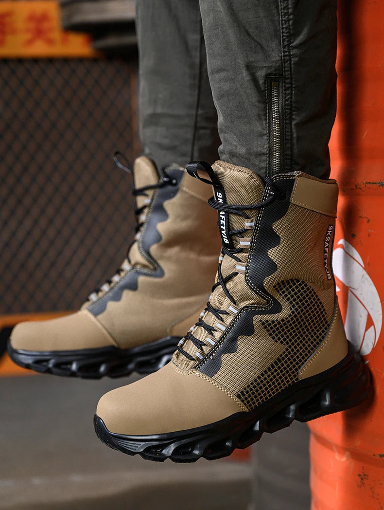 Fashion Work Boots Men Protective Shoes Safety Boots Steel Toe Shoes Outdoor Hiking Boots Light Tactical Boots Puncture-Proof