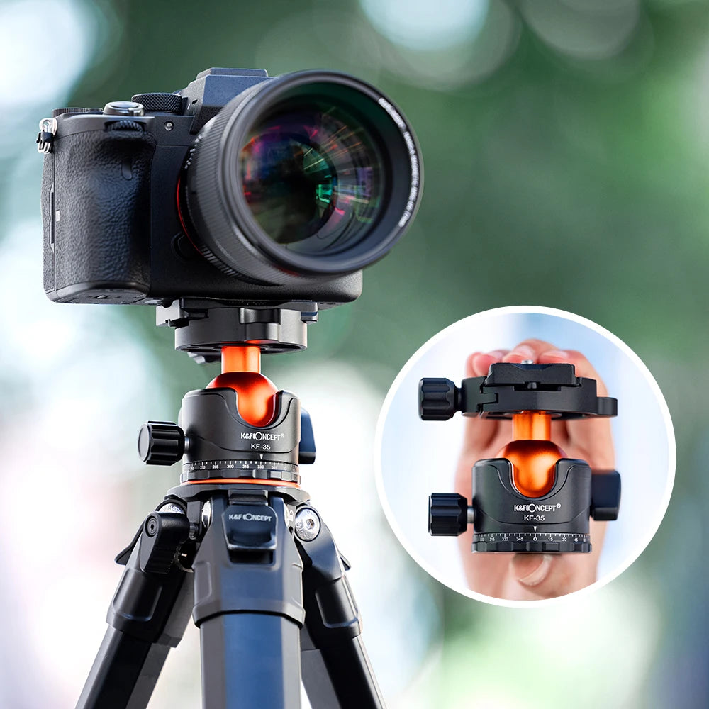 K&F CONCEPT Professional Tripod Ball Head 360° Rotation Panoramic 1/4" to 3/8" Srew Adapters BallHead for Tripod Monopod Camera